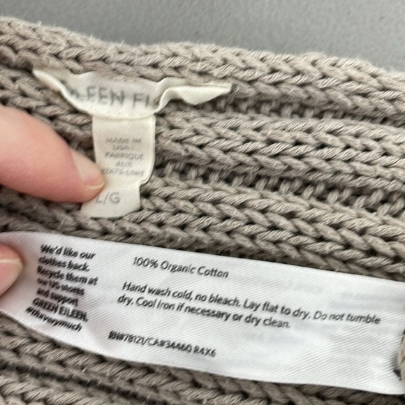 Eileen Fisher Cardigan Women's L Large Beige Knit Open Front Organic Cotton - Picture 11 of 13
